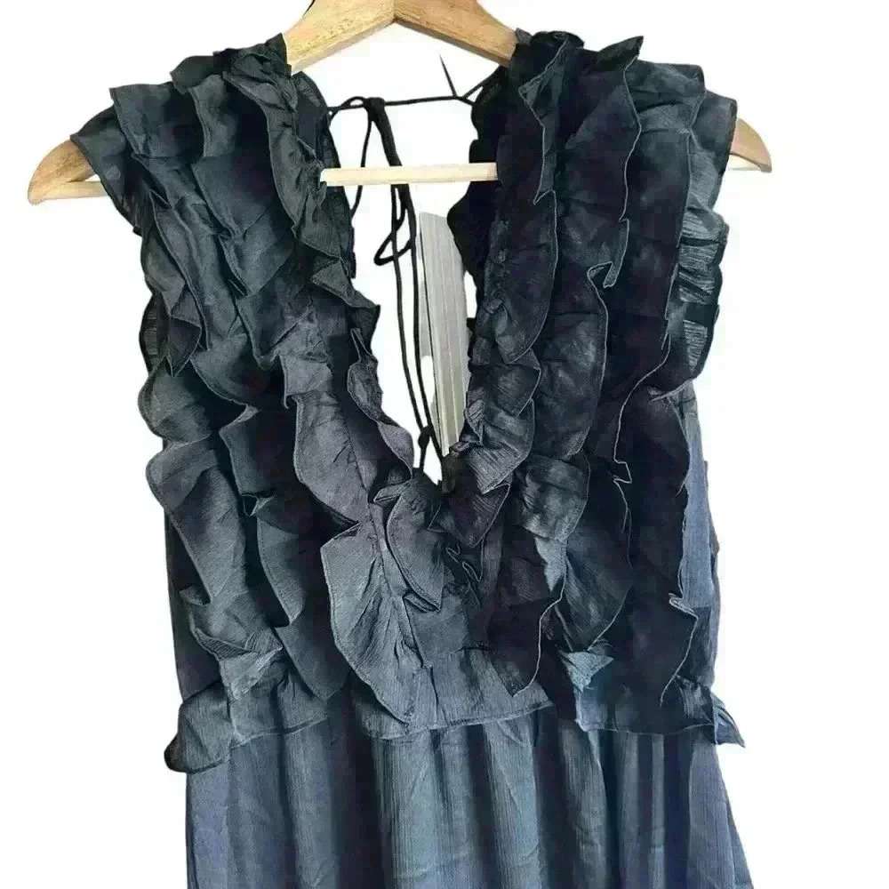 Sweet lemon black  Layered/Tiered V-Neck Dress. Size L - Picture 5 of 7